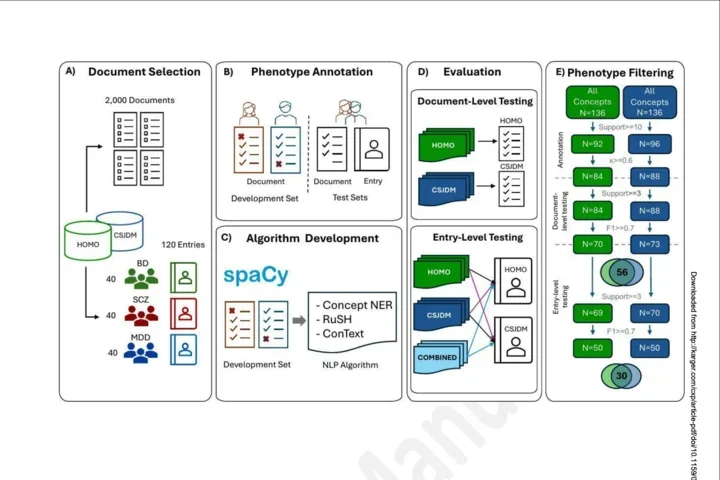 Schematic depiction of the development and evaluation of the NLP algorithms.